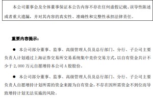 浙商银行：董事、监事、高级管理人员等拟不少于2000万元增持公司股份